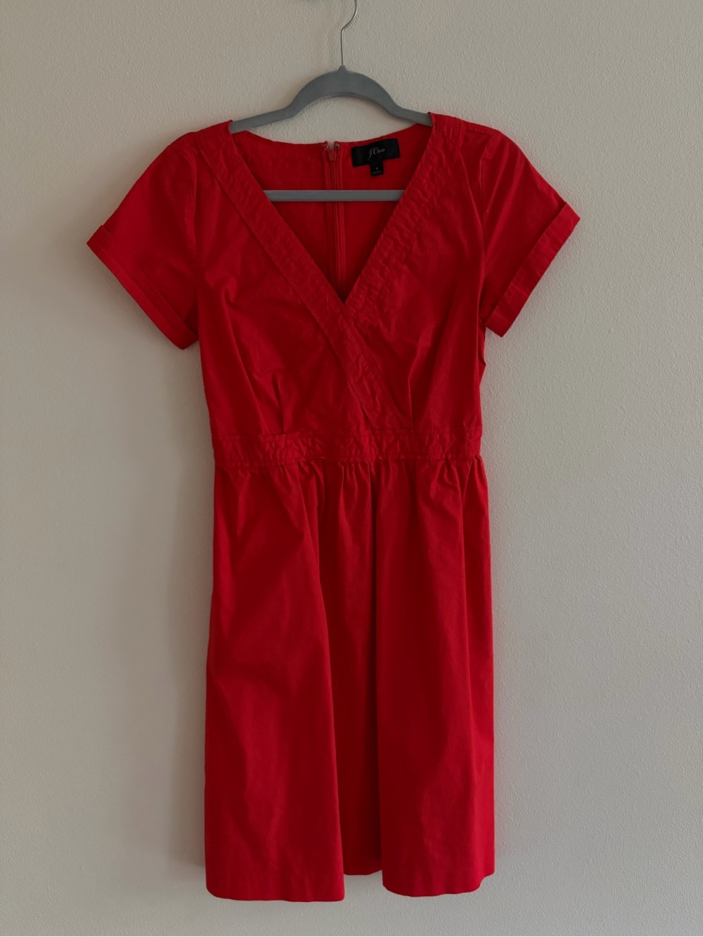 J. Crew Red V-Neck Midi Dress